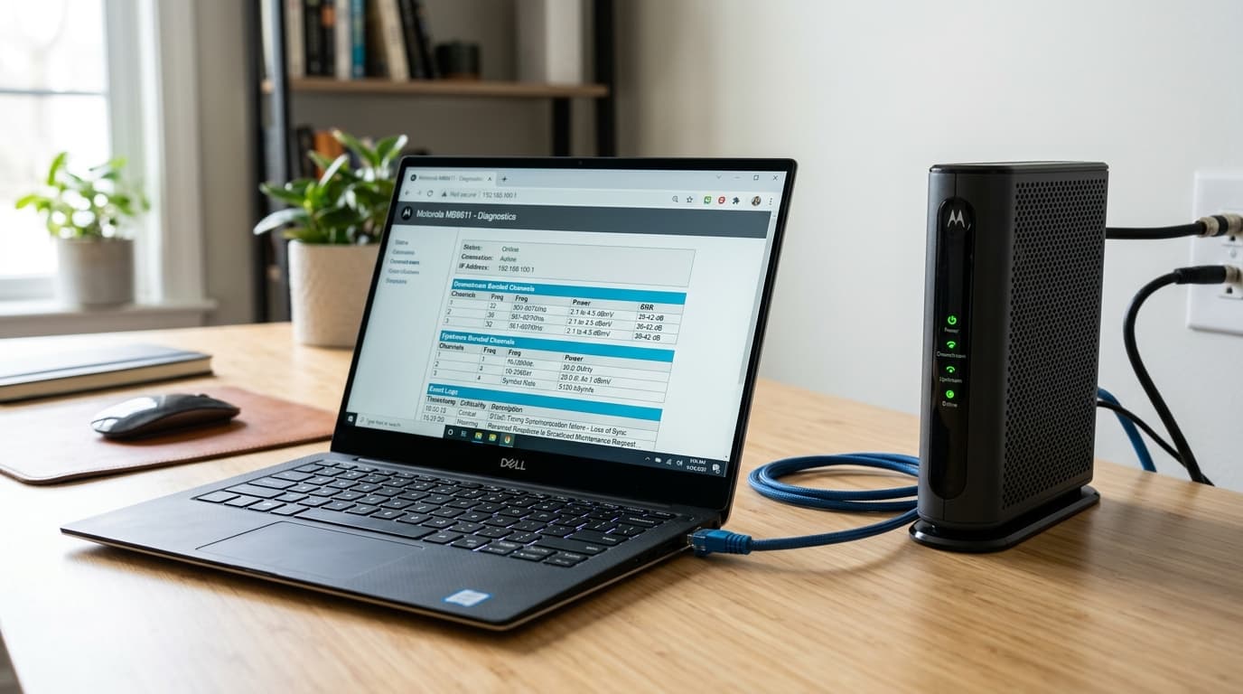 192.168.100.1 cable modem status and diagnostics page
