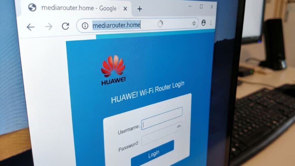Huawei WiFi router login interface accessed using the mediarouter.home address in a web browser