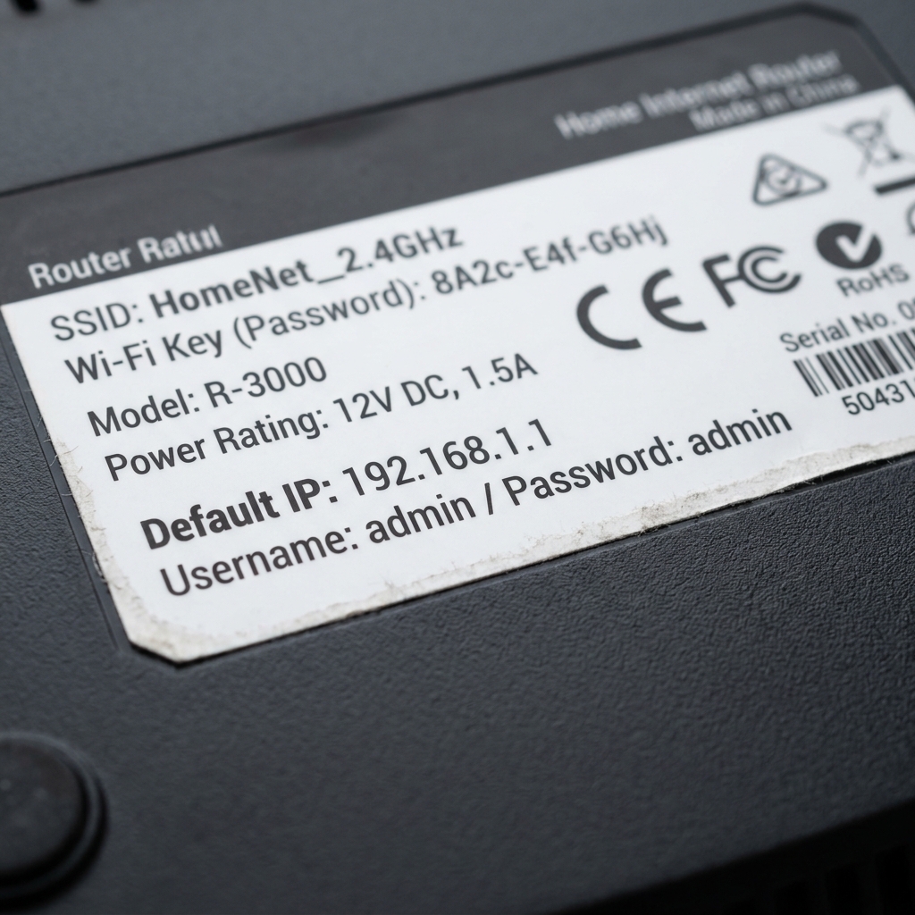 ISP router label showing credentials and gateway access information
