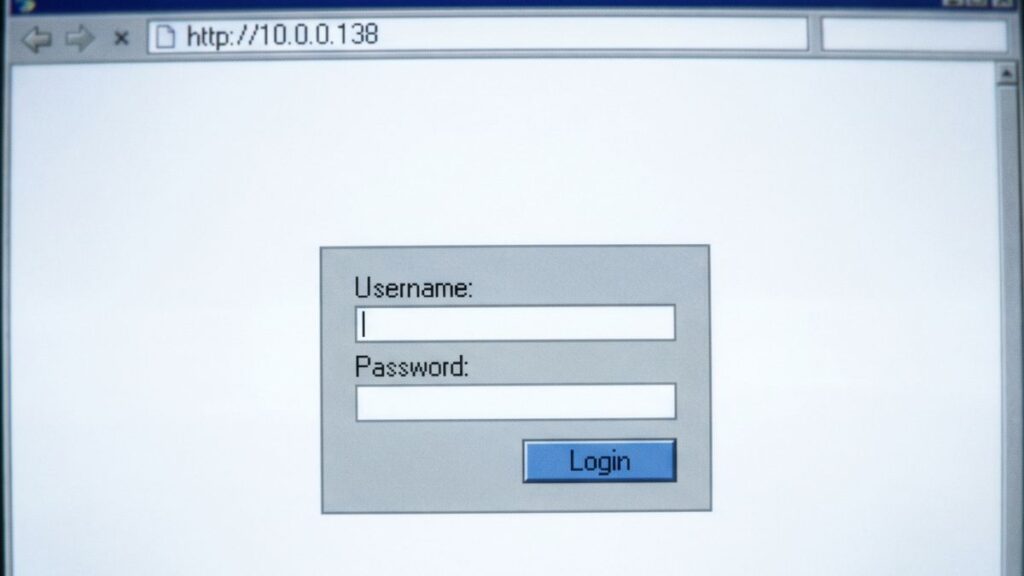 10.0.0.1 router login admin page with username and password fields in classic browser interface
