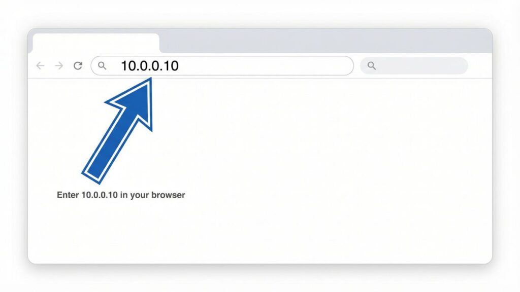 Entering 10.0.0.10 in browser address bar to access router login page