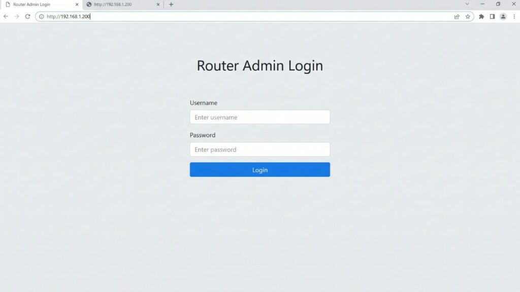 192.168.1.200 router login admin page with username and password fields in browser interface