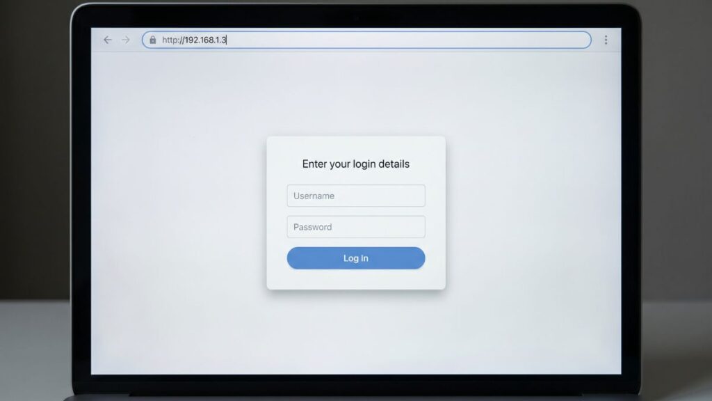 192.168.1.3 router login admin page with username and password fields in browser