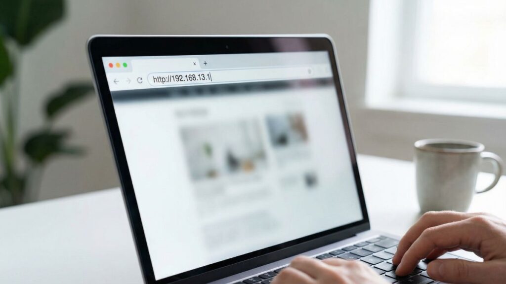 192.168.13.1 router login page accessed through browser address bar on laptop