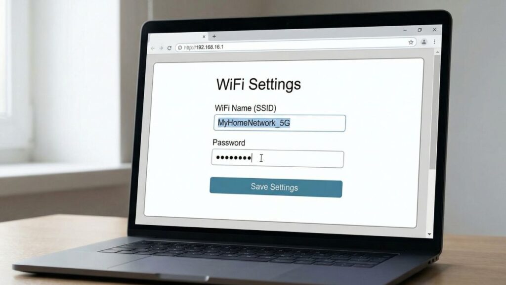 192.168.16.1 wifi settings page showing ssid name and password change option on router admin panel