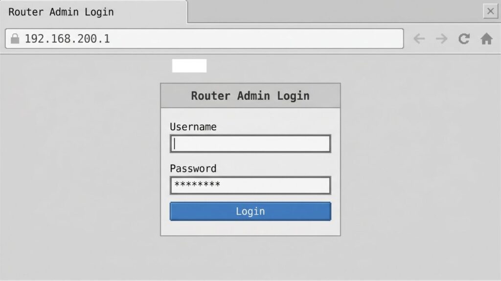 192.168.200.1 router admin login page with username and password fields