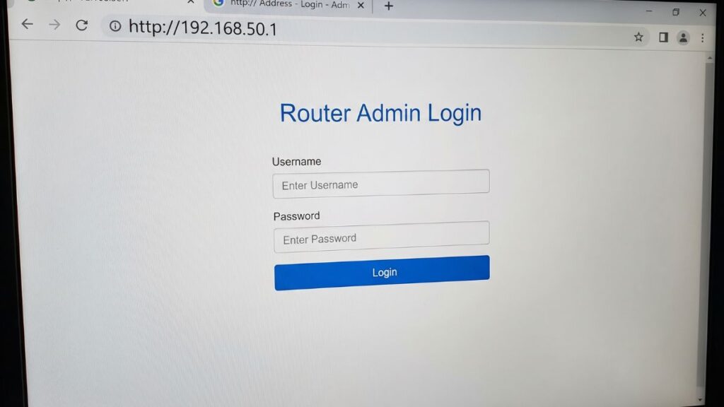 192.168.50.1 login admin page showing router username and password fields in browser