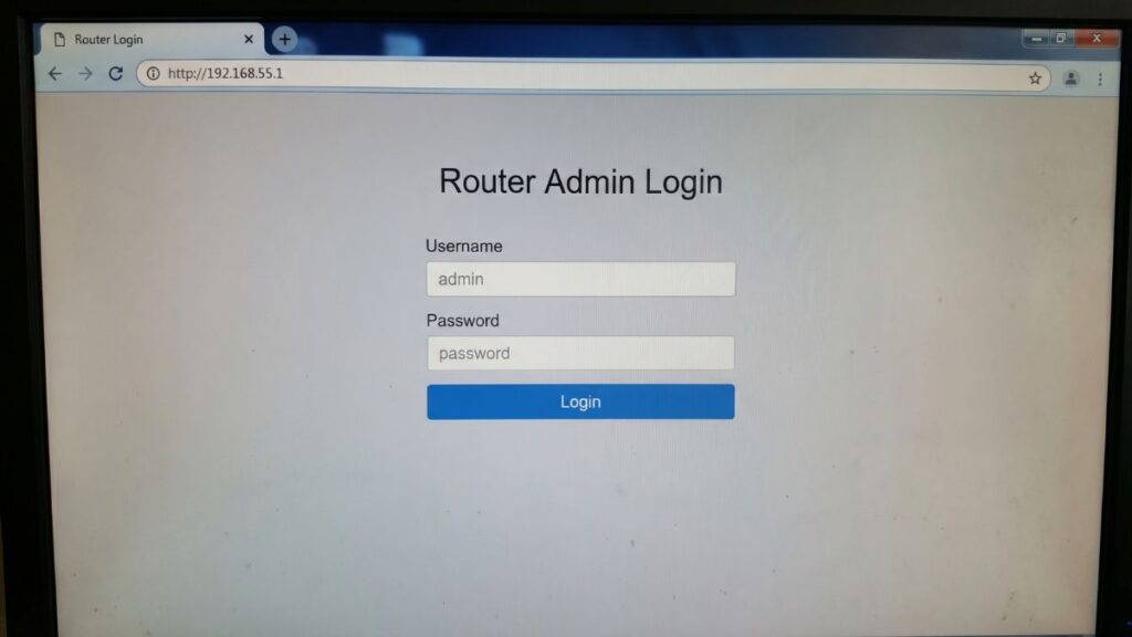 192.168.55.1 login admin page showing default username admin and password fields in router panel