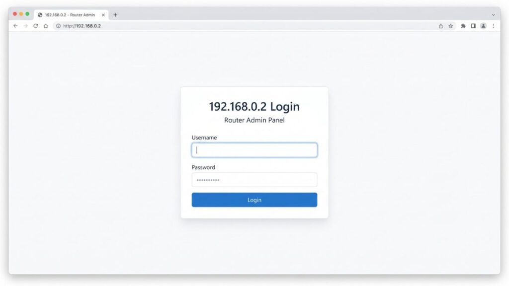192.168.0.2 router admin login page in browser showing username and password fields