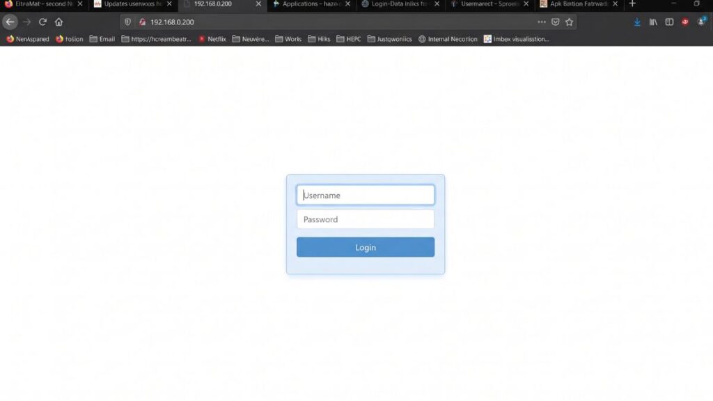 192.168.0.200 router admin login page in browser with username and password fields
