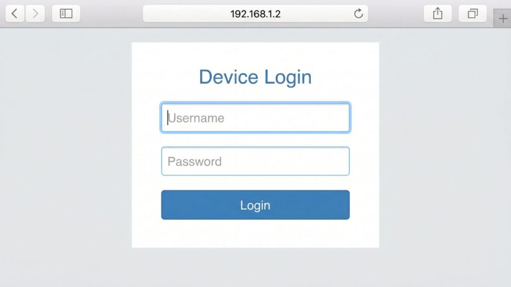 192.168.1.2 device login page showing username and password fields with login button in browser interface