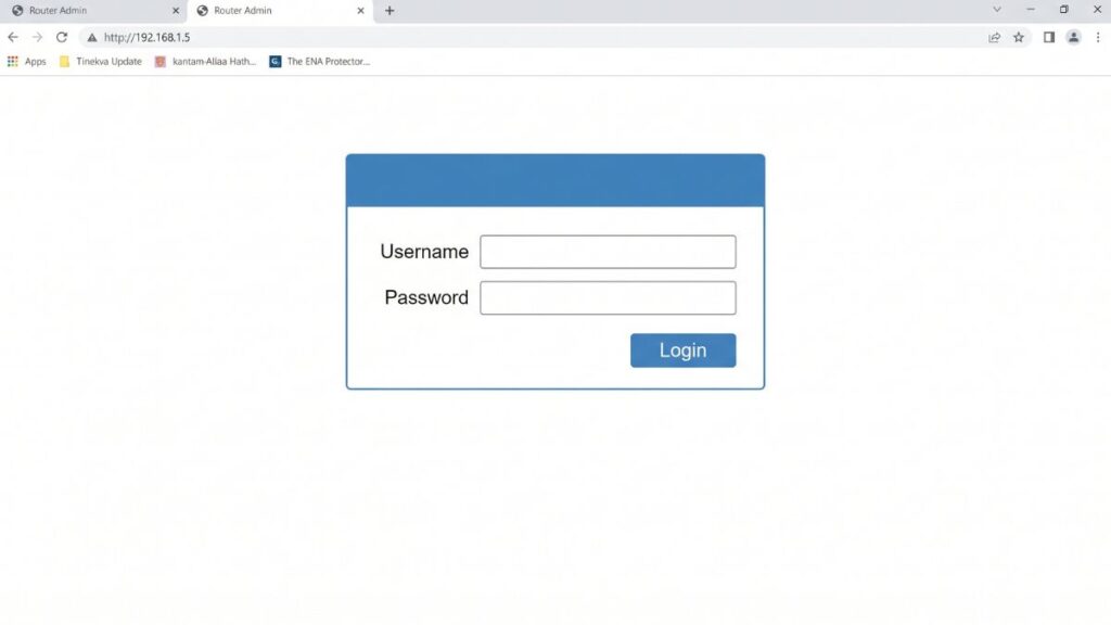 Router admin login page at 192.168.1.5 with username and password fields displayed in browser