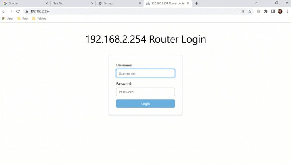 192.168.2.254 router login page displayed in browser with admin username and password fields