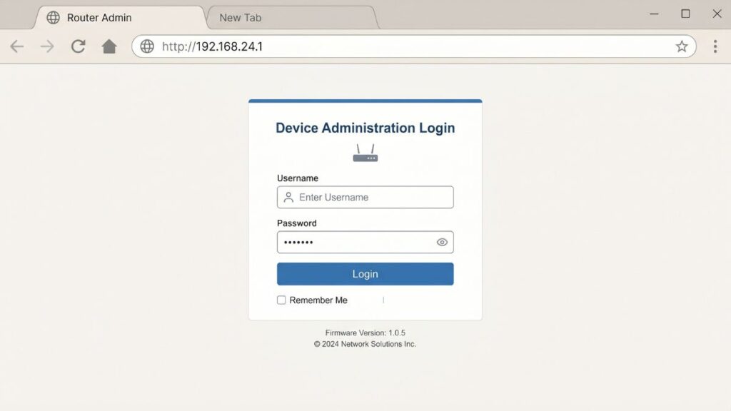 192.168.24.1 router admin login page showing device administration login with username and password fields