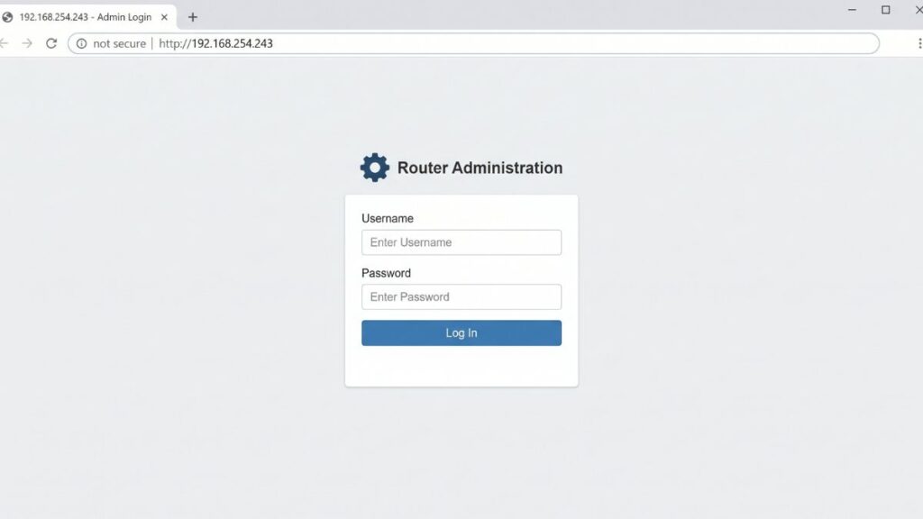 192.168.254.243 router admin login page showing username and password fields with login button in browser