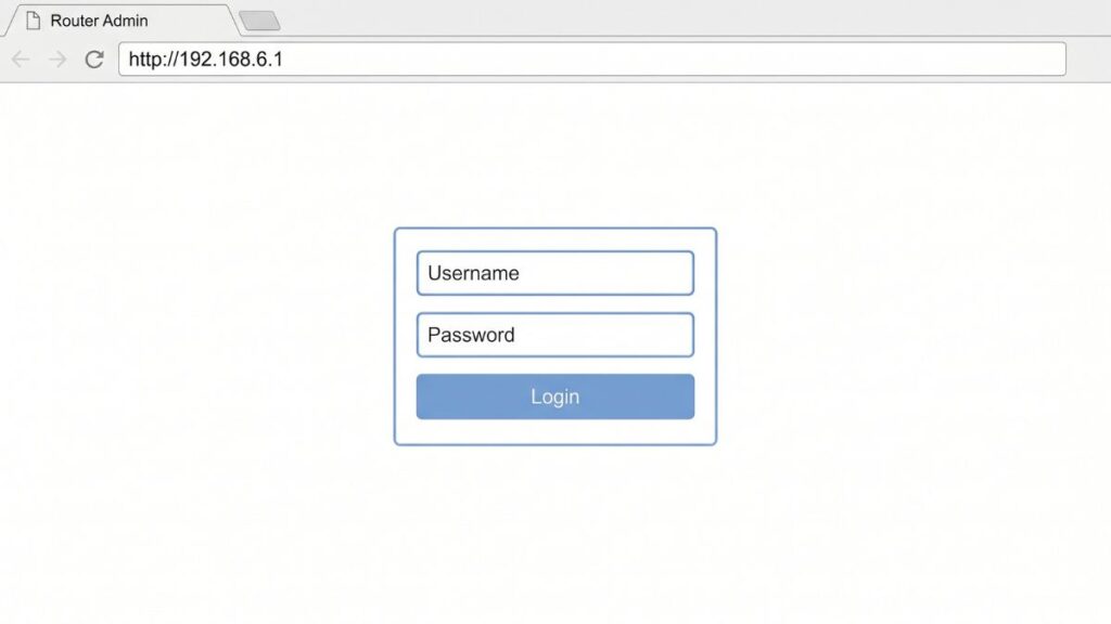 192.168.6.1 router admin login page in browser with username and password fields