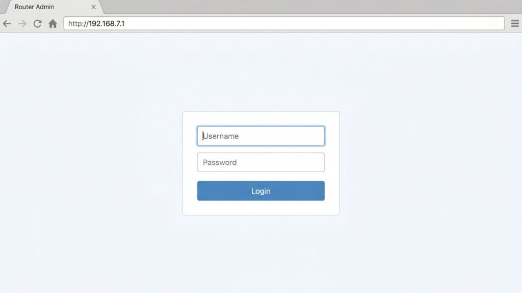 192.168.7.1 router login page in browser showing username and password fields