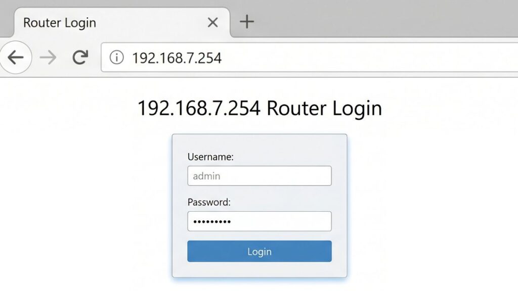 192.168.7.254 router admin login page in browser with username and password fields