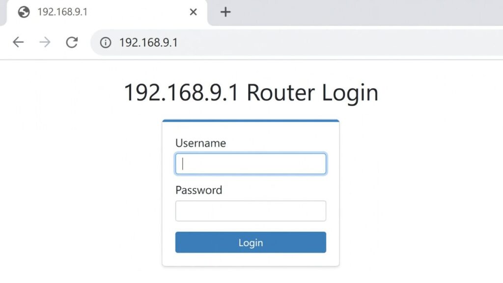192.168.9.1 router admin login page displayed in browser with username and password fields
