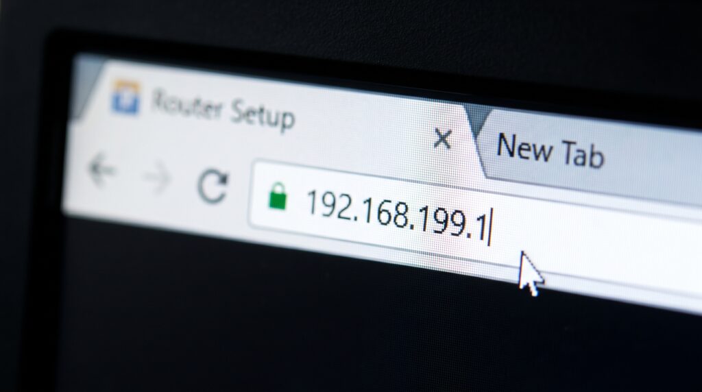 192.168.199.1 entered in browser address bar for router login access