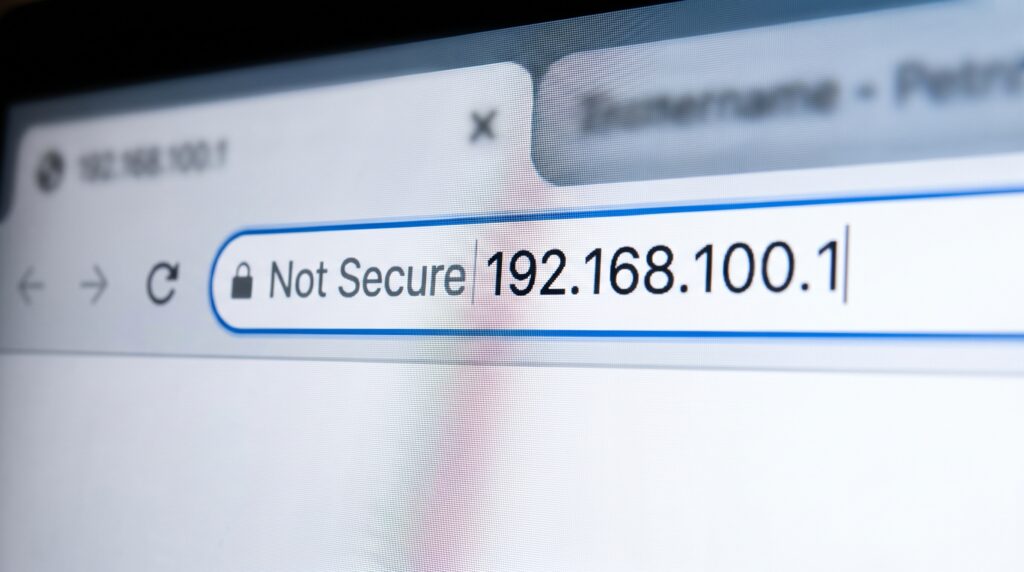 192.168.100.1 router login IP showing not secure warning in browser address bar