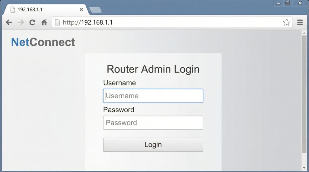 192.168.1.1 router login page showing admin username and password fields